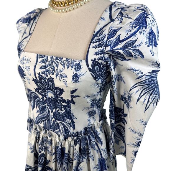 Cara Cara Blue Hill Dress jacobean toile navy blue white Size 4 - Picture 9 of 16